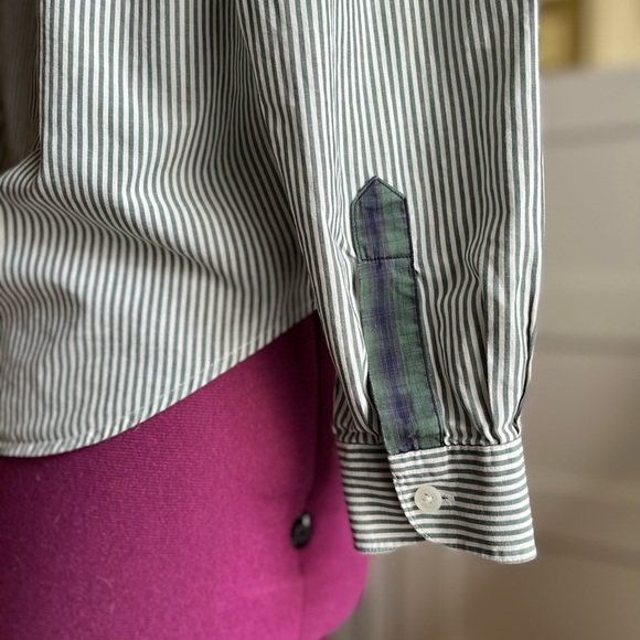 Talbots Green/ White Pin Stripe Button Down Long Sleeve Dress Shirt, Petite - Picture 3 of 8